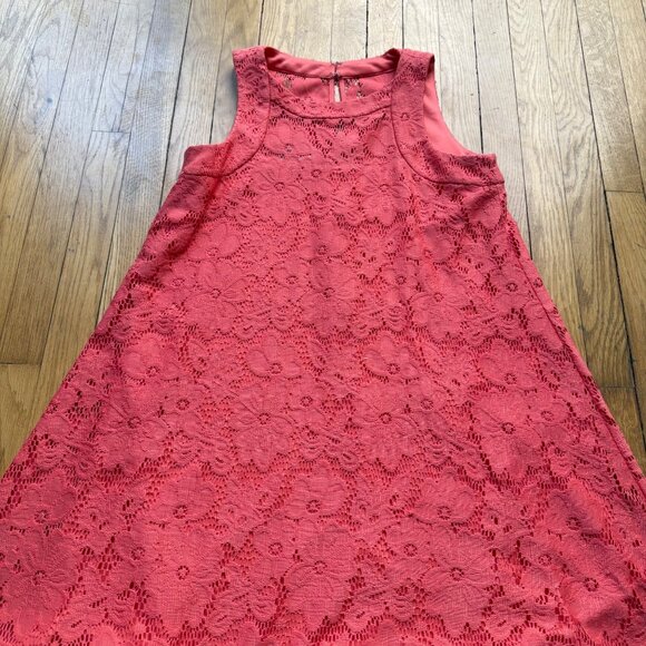 Donna Morgan Size 6 Coral Pink Sleeveless Tent Lace Overlay Trapeze Mini Dress - Picture 4 of 15